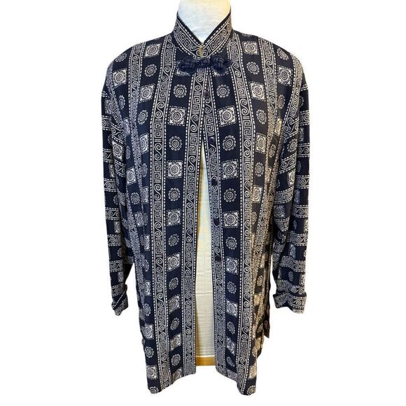 Dana Buchman 100% Silk Tunic Geometric Print Mandarin Collar Sz. 12 - Picture 9 of 15
